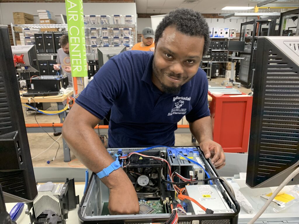 Andrew Barksdale, Jr completing a hands-on lab in the SVHEC's IT Academy