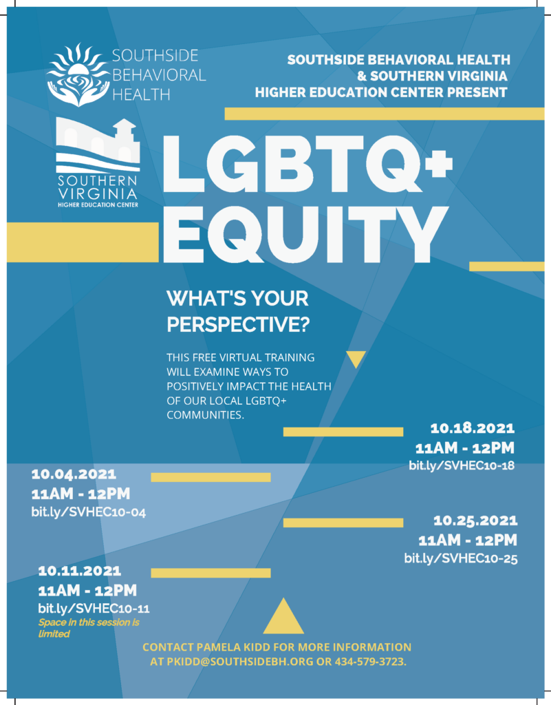 LGBTQ+ Equity: What's Your Perspective. This free, virtual training will examine ways to positively impact the health of our local LGBTQ+ communities 