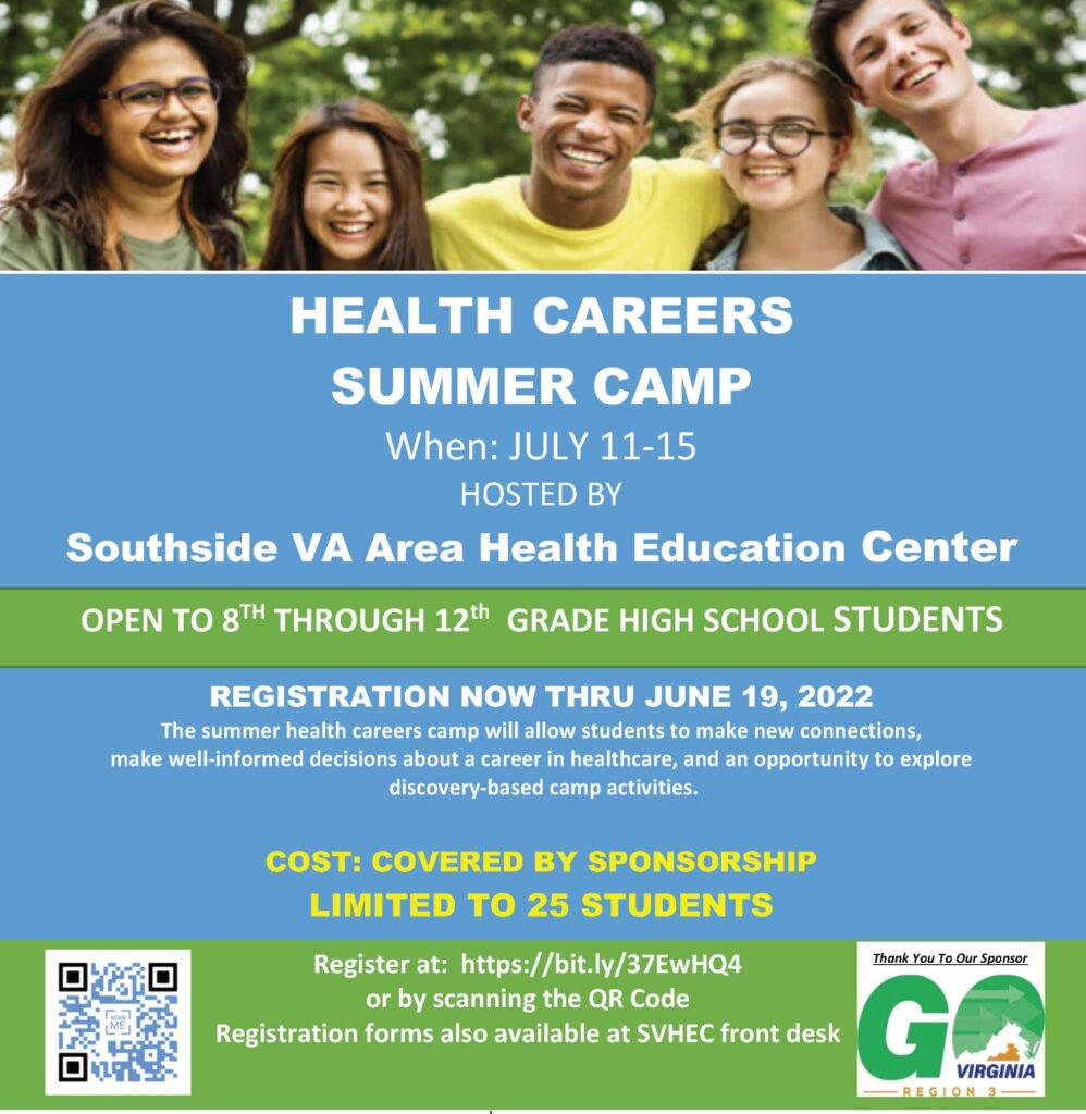 Flyer for the June 2022 AHEC Health Careers Camp